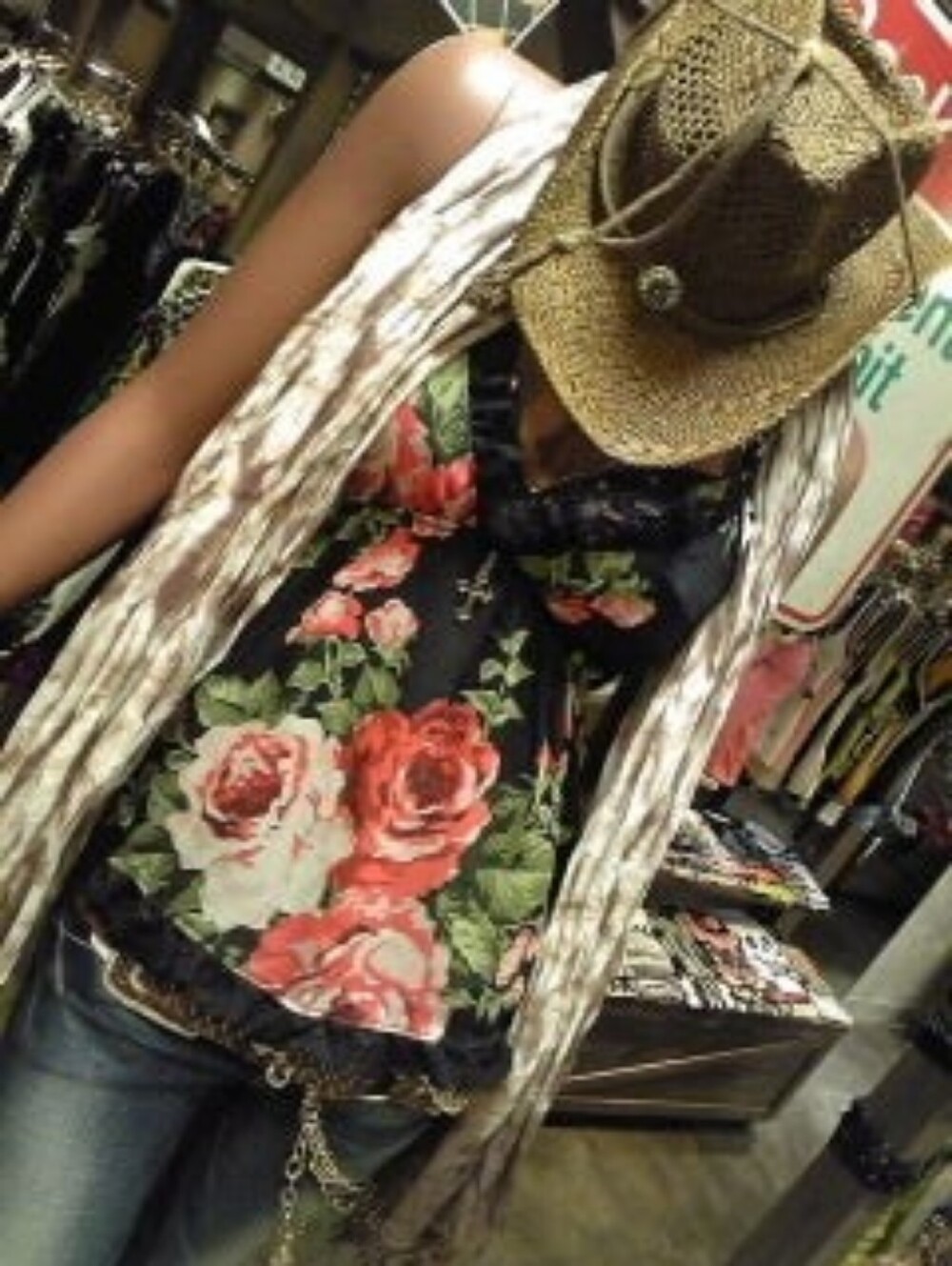 D.i.a Gyaru Cross Charm Babydoll Halter Scarf Top Rose Print